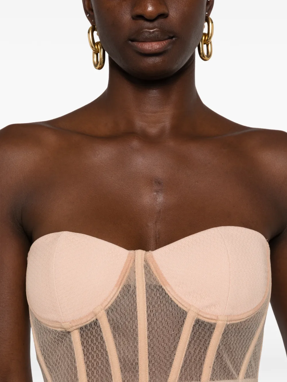 Elisabetta Franchi Korsettop met doorzichtige vlakken Beige