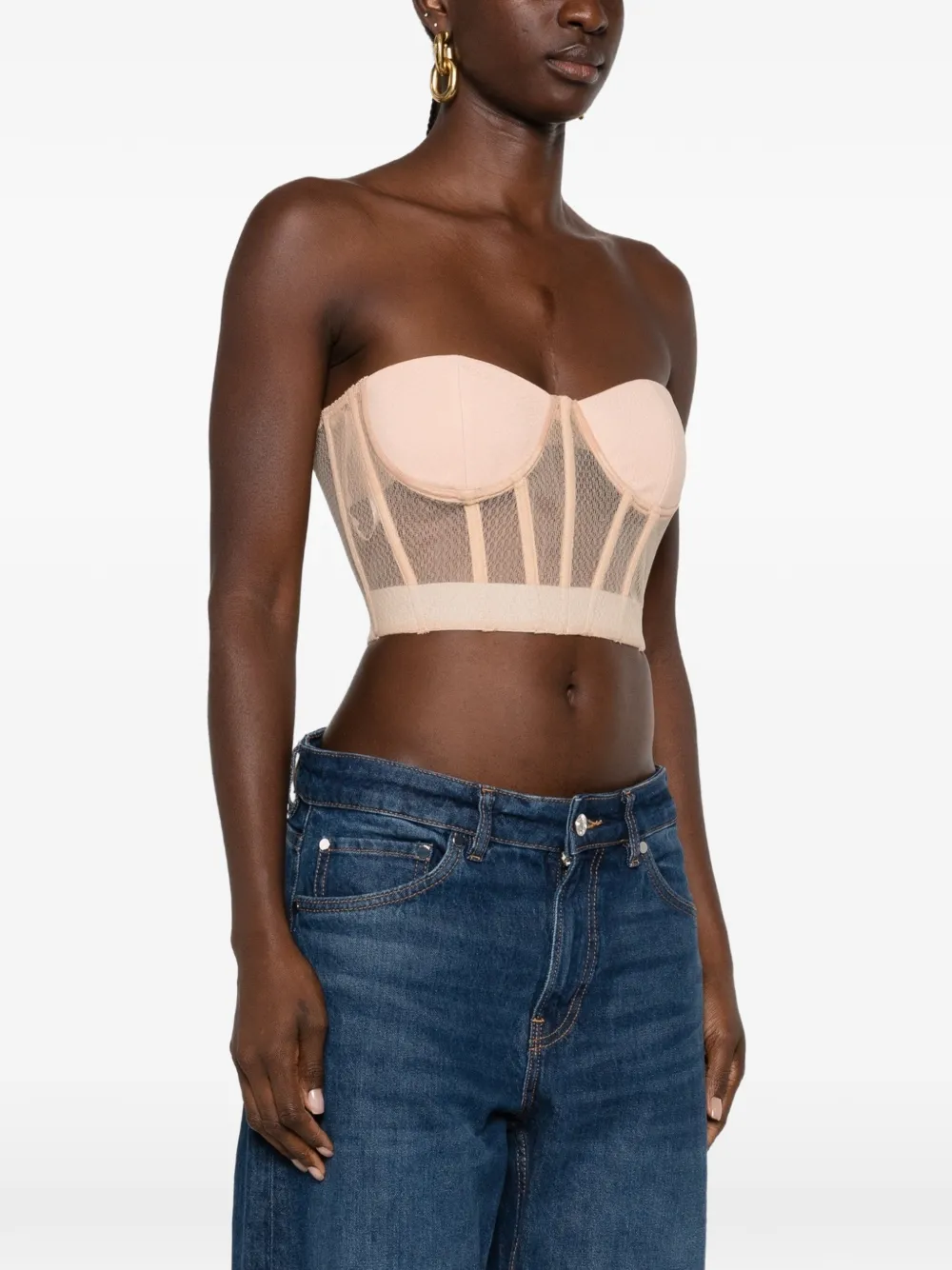 Elisabetta Franchi Korsettop met doorzichtige vlakken Beige