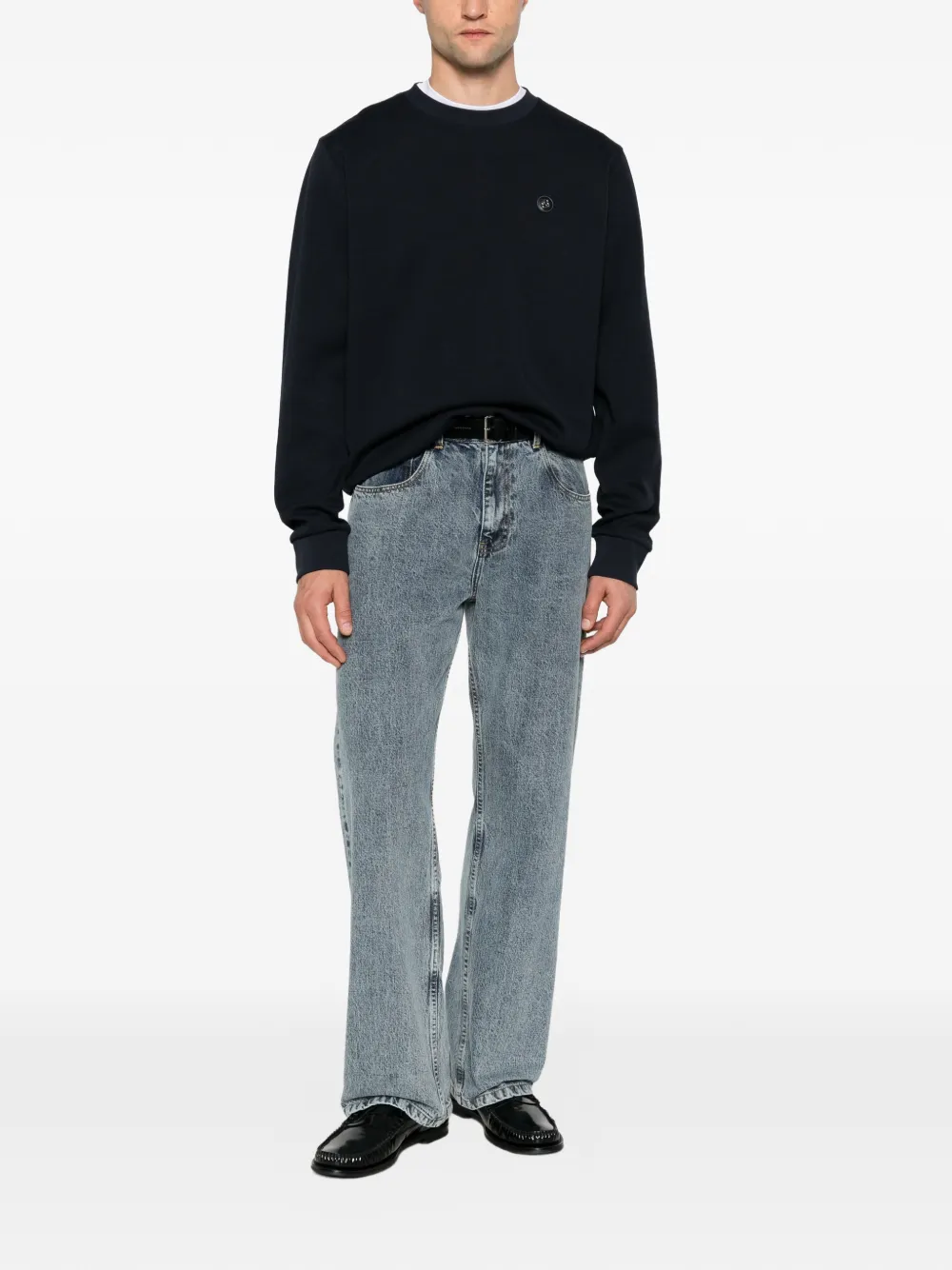 BOSS Sweater met logopatch Blauw