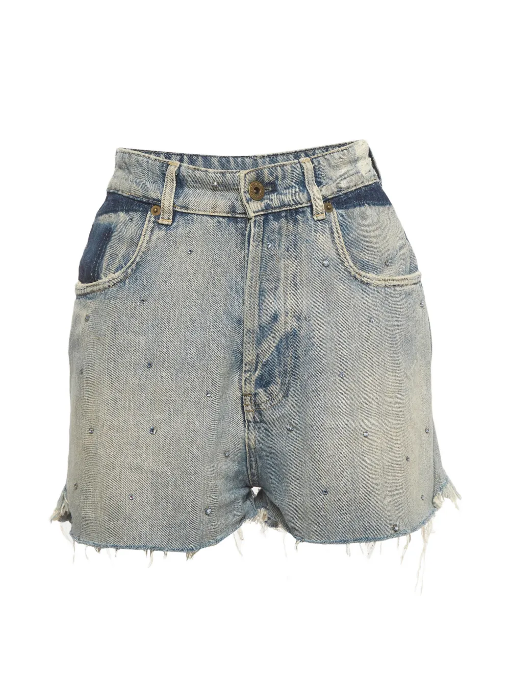 Miu Miu Pre-Owned crystal-embellished distressed shorts - Blu