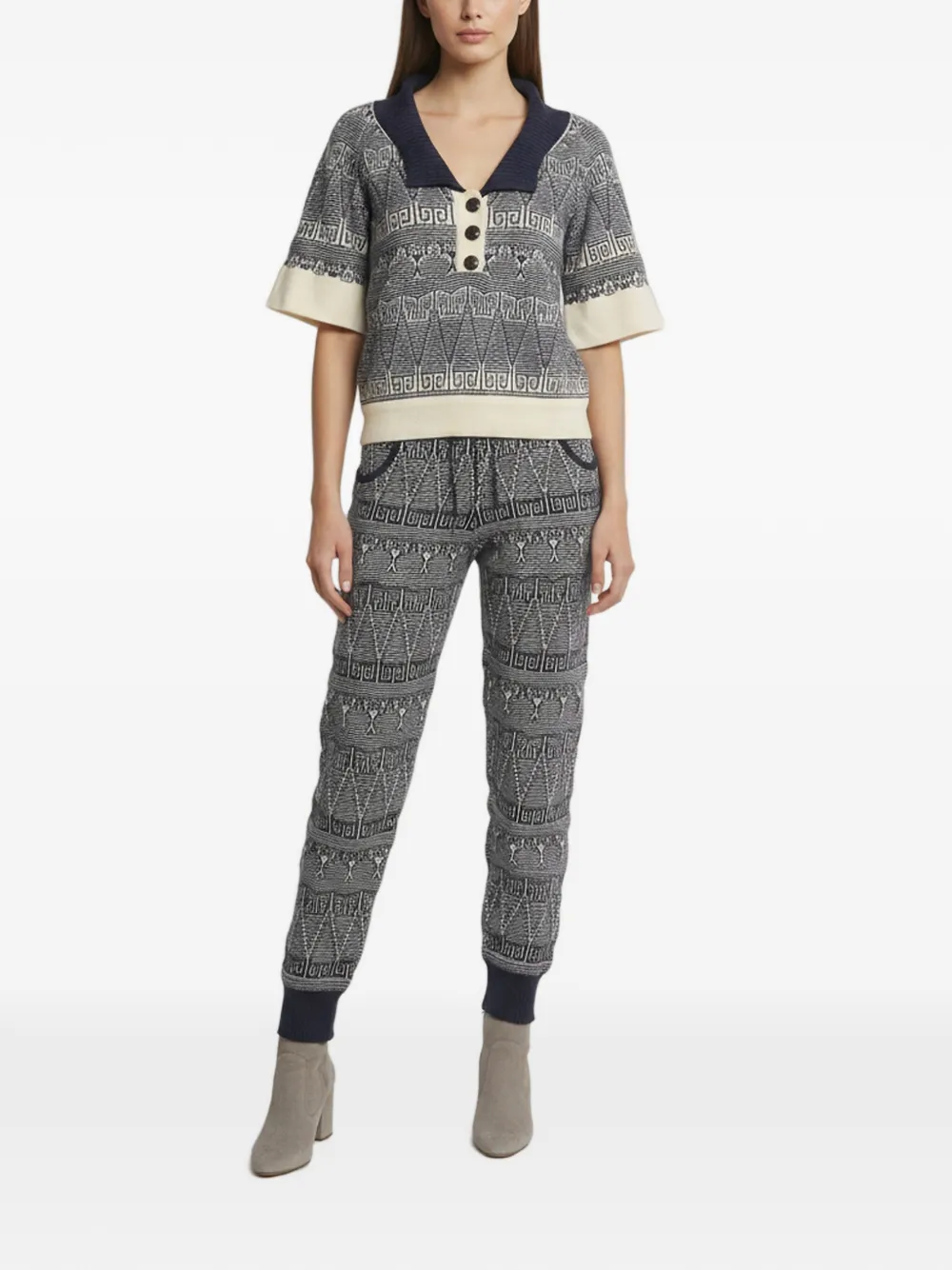 CHANEL Pre-Owned Fair Isle knit cashmere top and trousers set - Blu
