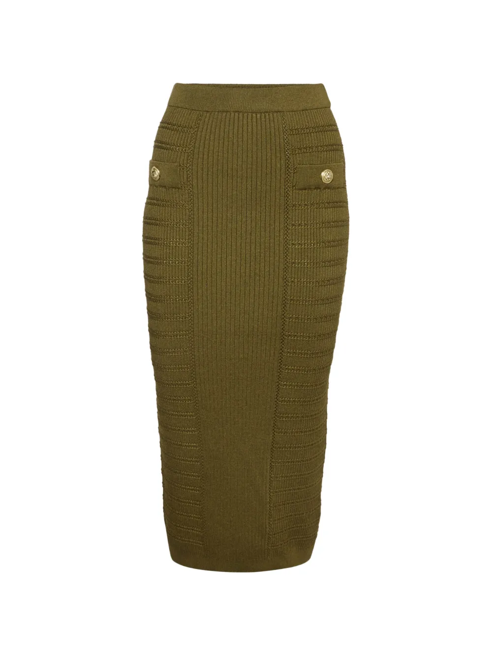 Balmain Pre-Owned jupe crayon mi-longue en maille côtelée à boutons décoratifs - Vert