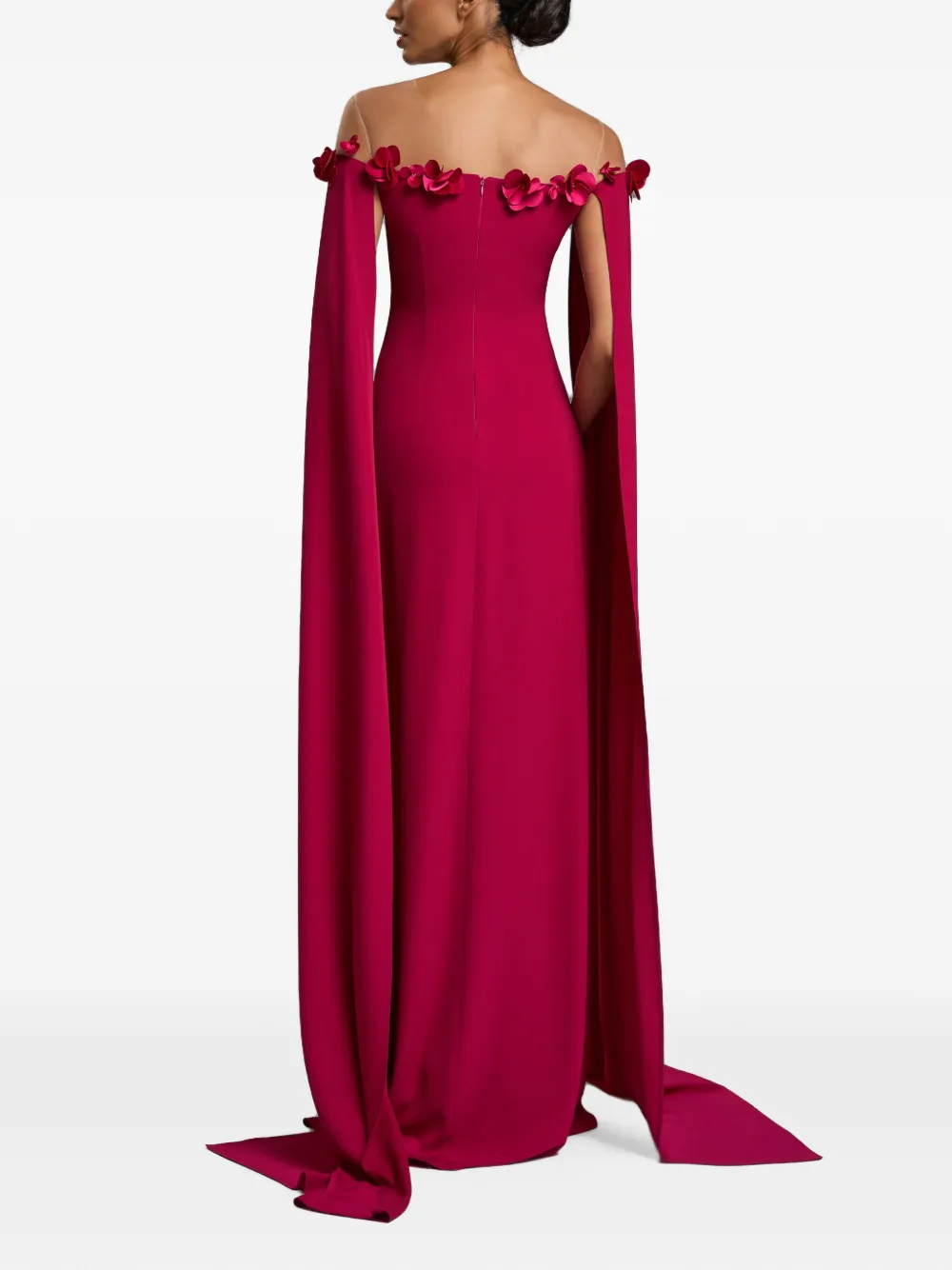 CRISTALLINI Adelaida maxi-jurk met capemouwen en bloemapplicatie Roze