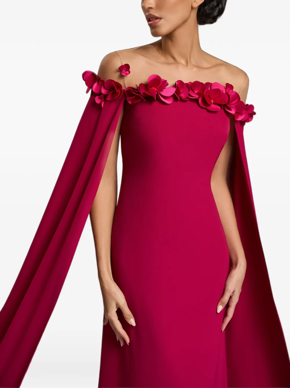 CRISTALLINI Adelaida maxi-jurk met capemouwen en bloemapplicatie Roze