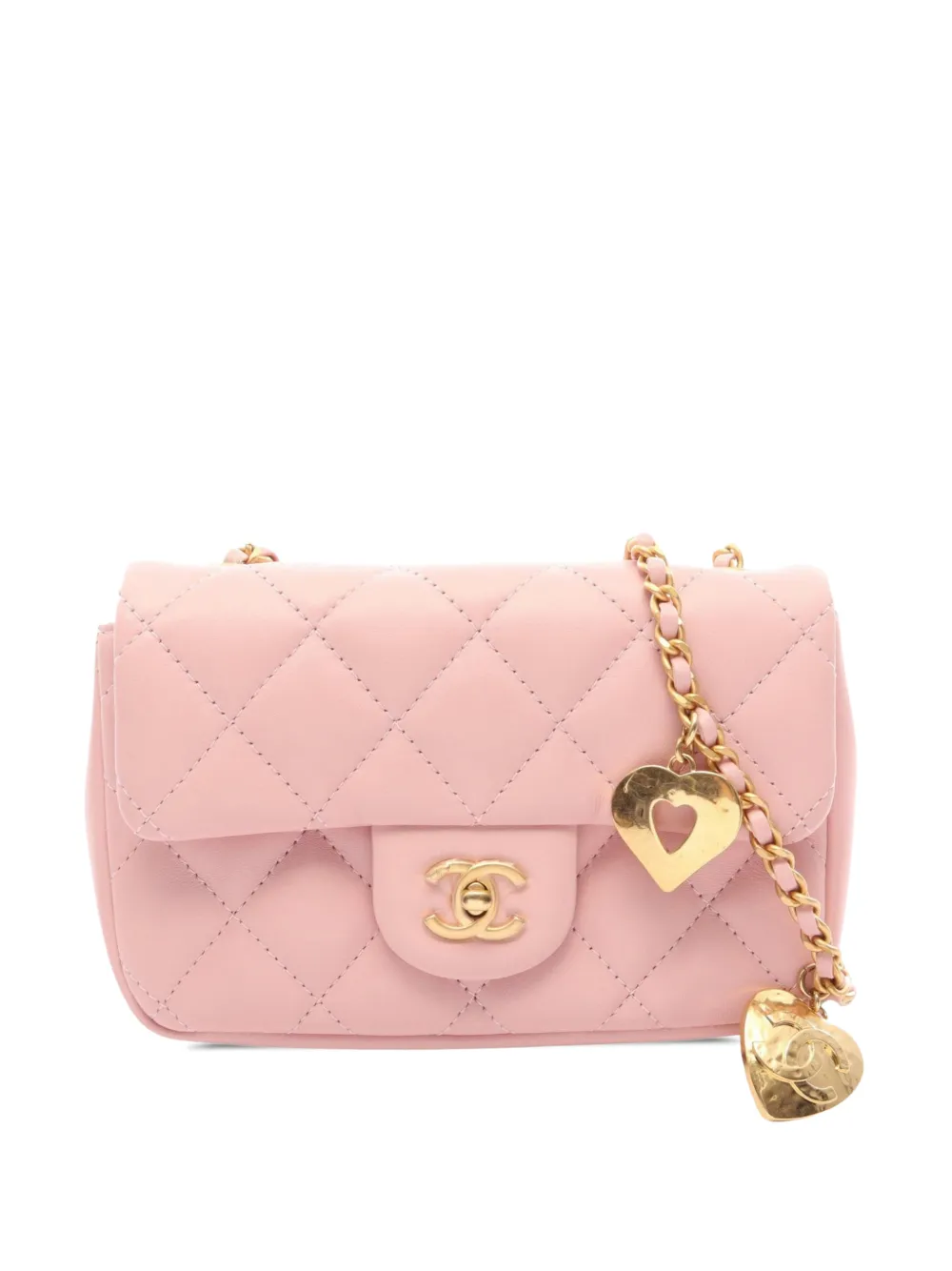 CHANEL Pre-Owned 2021-2026 Mini Quilted Lambskin Heart Charms Flap crossbody bag - Rosa