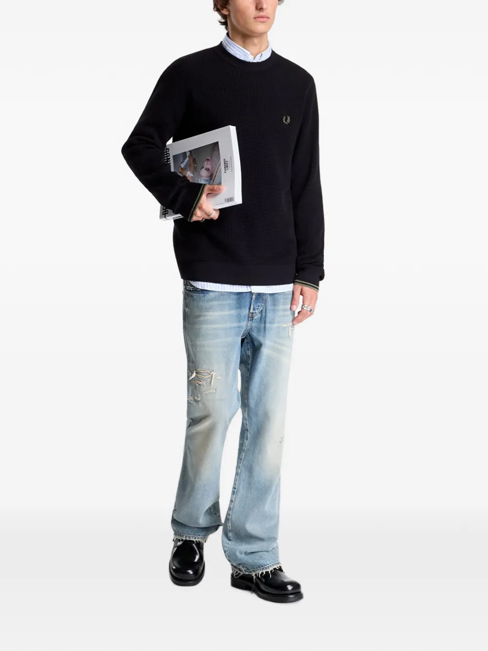 Fred Perry Trui met wafelstiksel Zwart