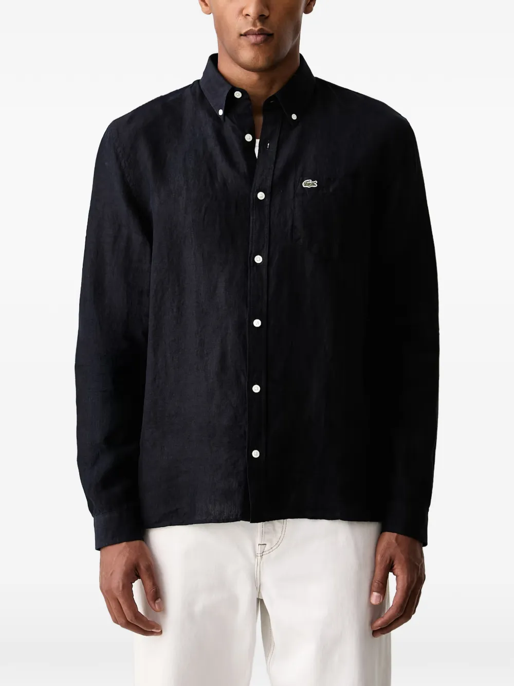 Lacoste logo-patch linen shirt