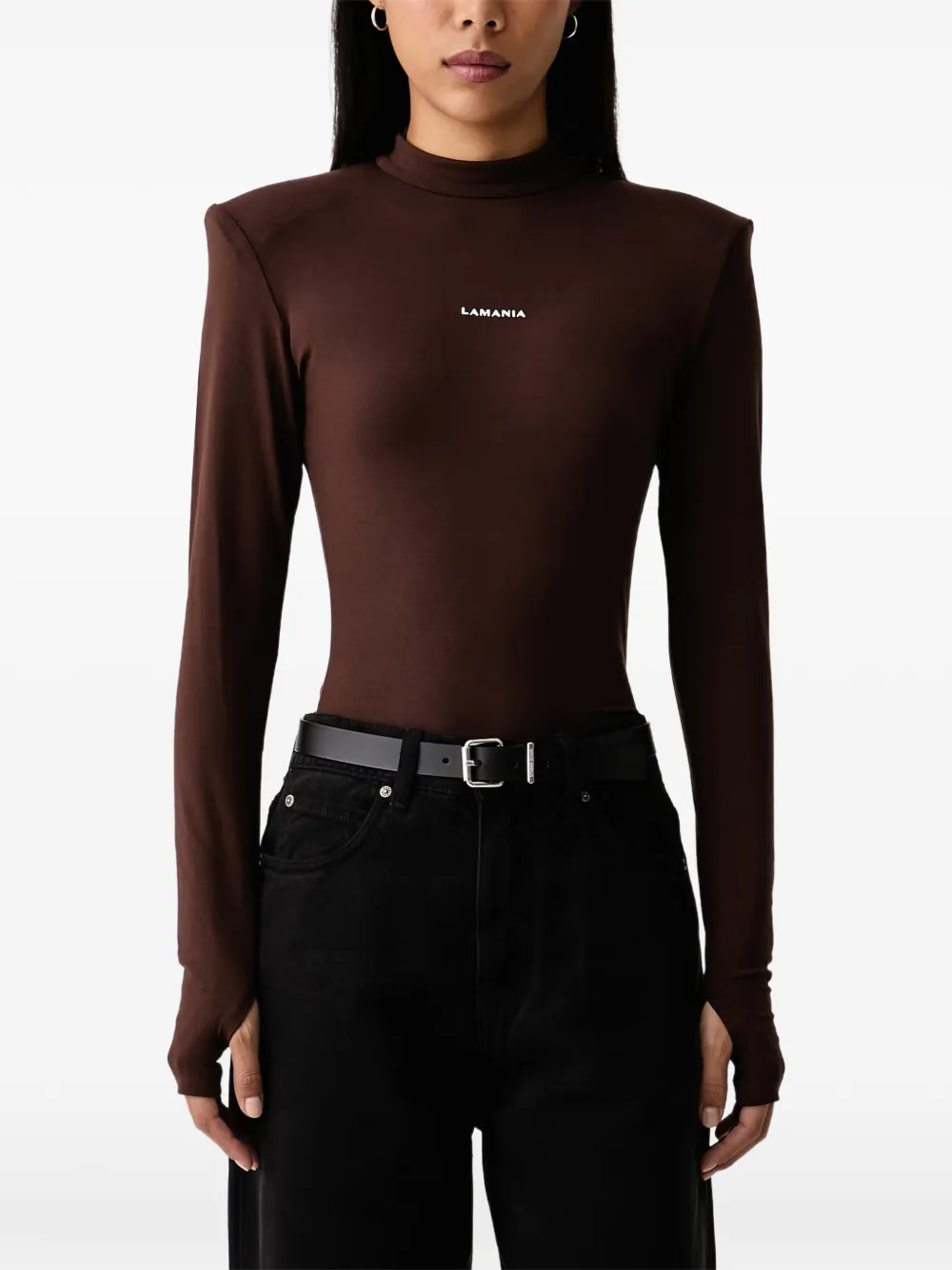 La Mania padded-shoulder logo-print top