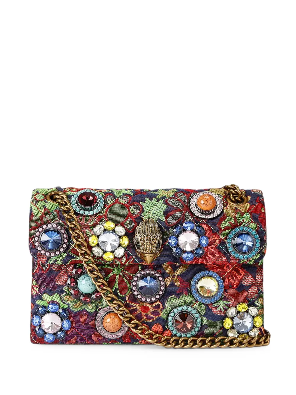 Kurt Geiger London crystal-embellished floral-tapestry shoulder bag