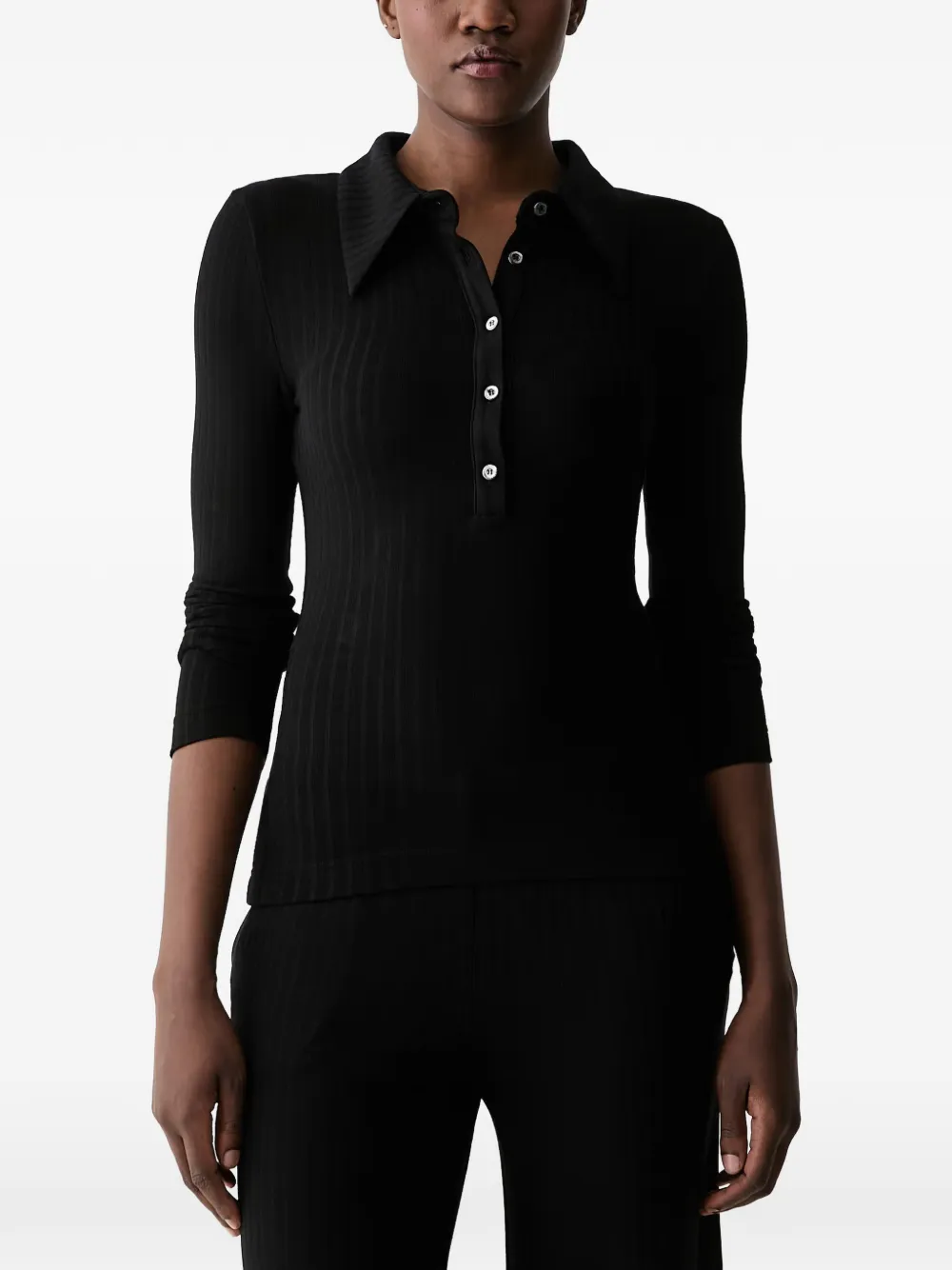La Mania ribbed-knit long-sleeve polo shirt - Nero