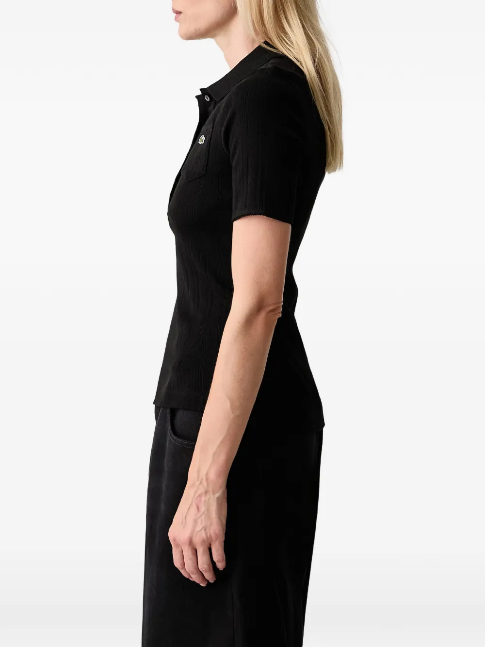 Lacoste Ribgebreid poloshirt met logo-patch Zwart