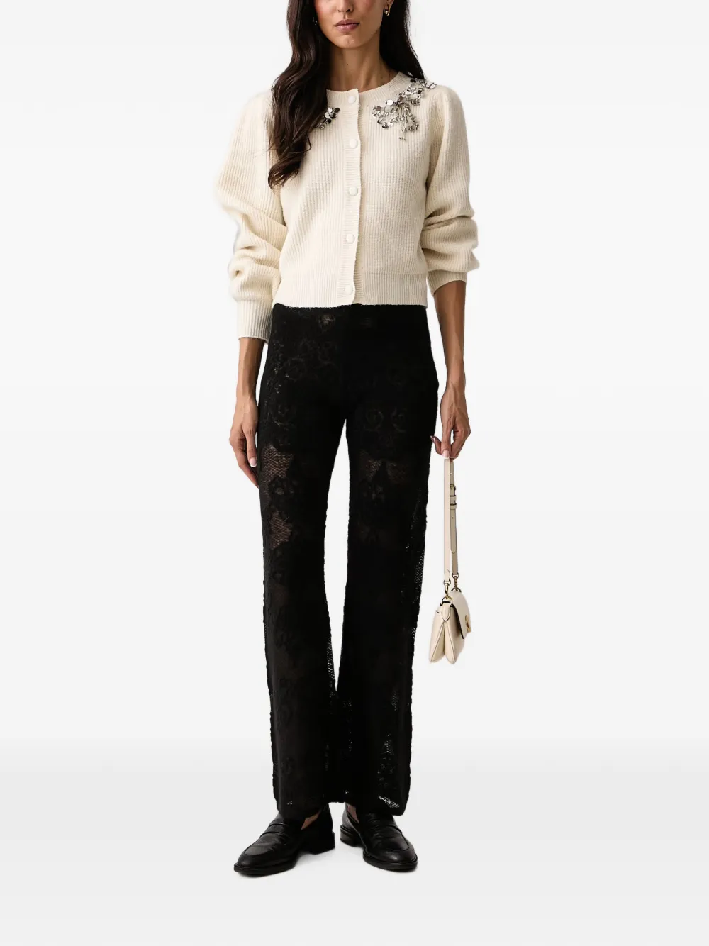 TWINSET Gebreide straight broek met kant Zwart