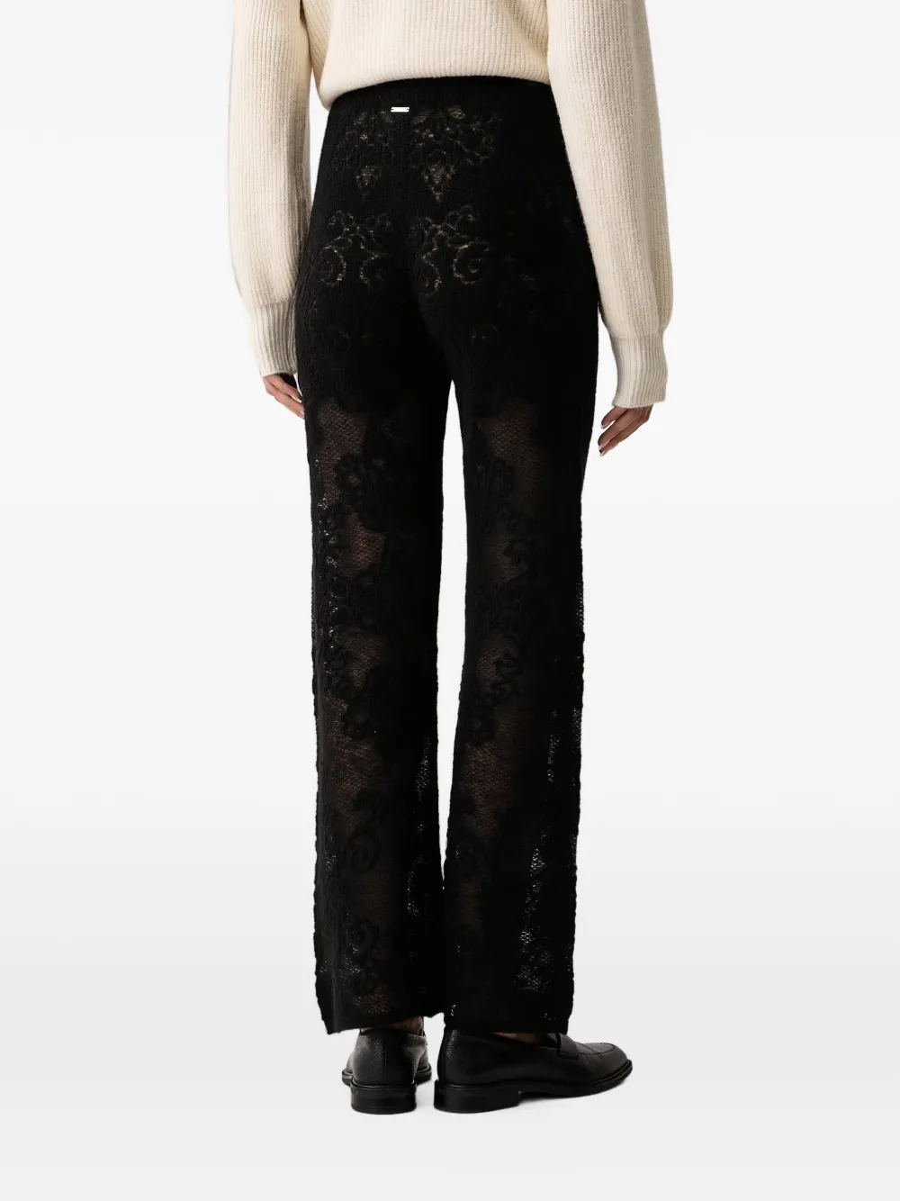 TWINSET Gebreide straight broek met kant Zwart
