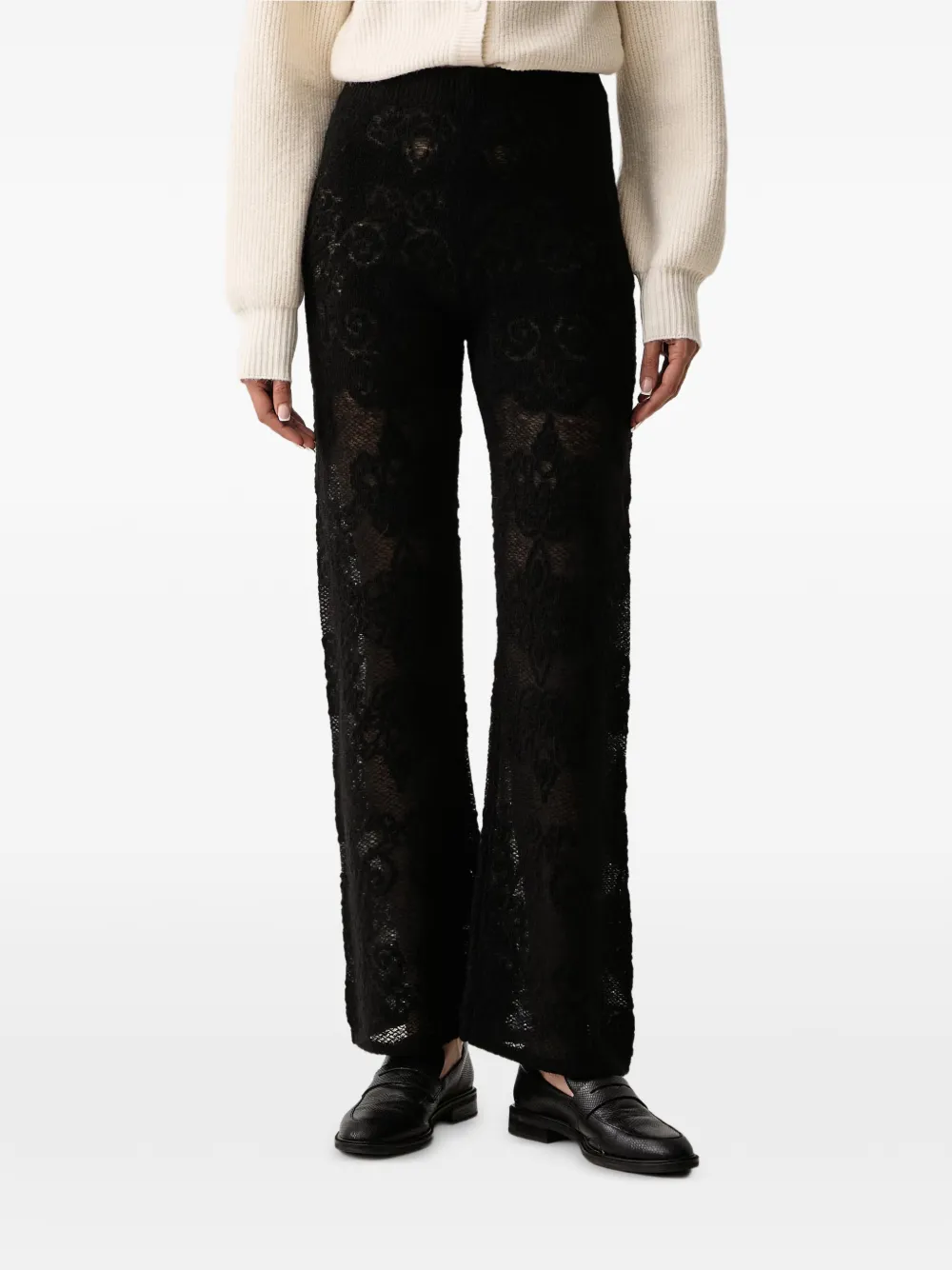 TWINSET pantalon droit en dentelle - Noir