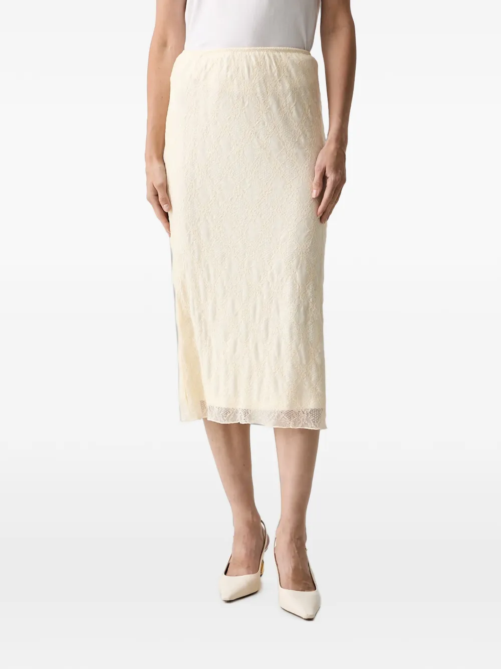 TWINSET lace-overlay midi skirt