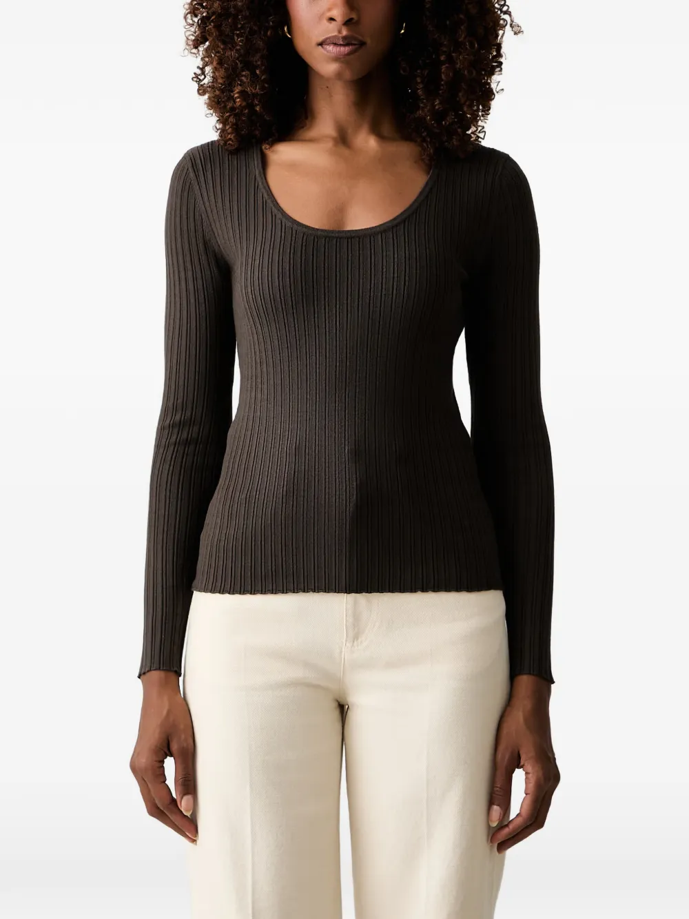 TWINSET Ribgebreide trui met afneembare kraag Bruin