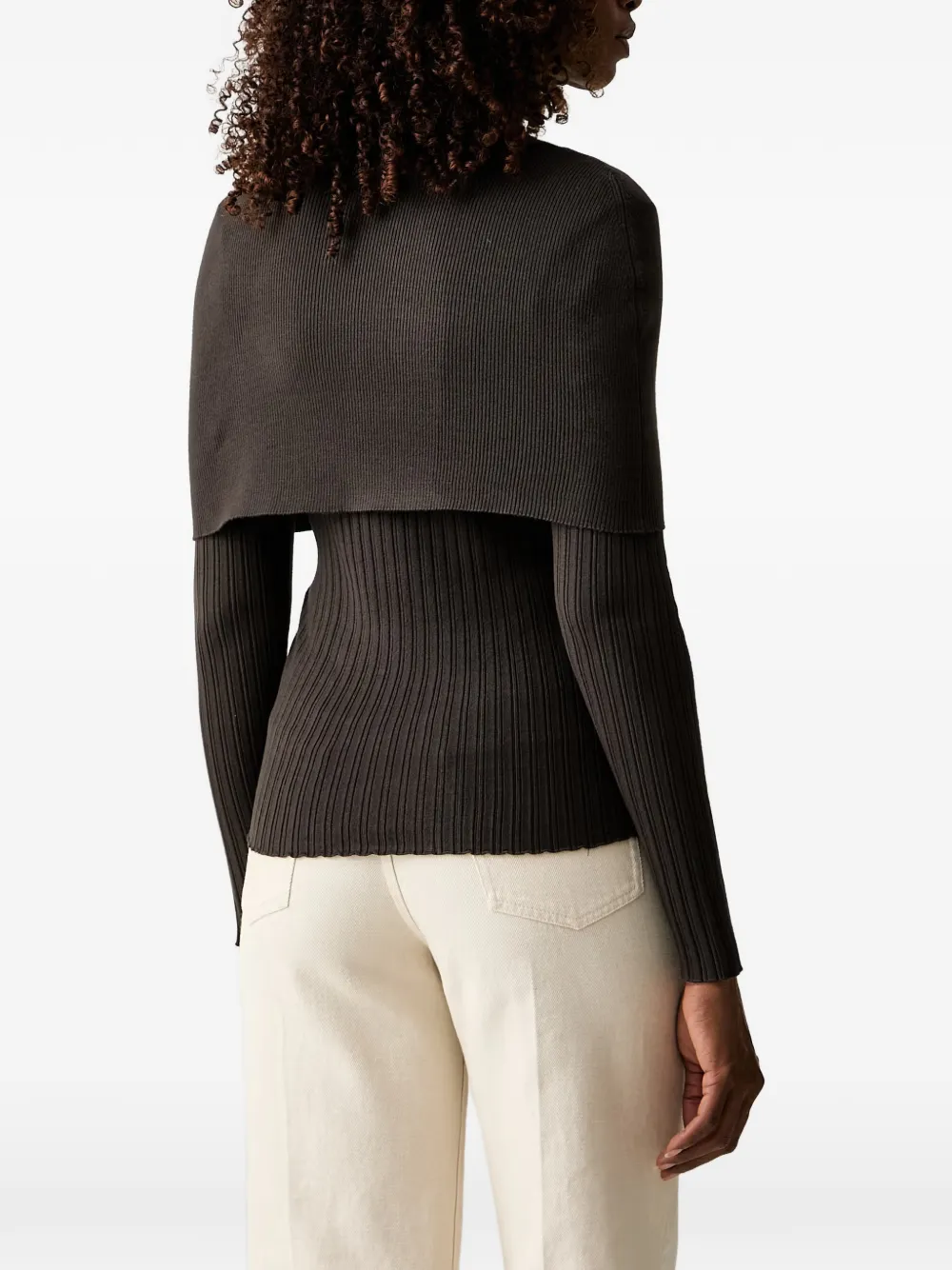 TWINSET Ribgebreide trui met afneembare kraag Bruin