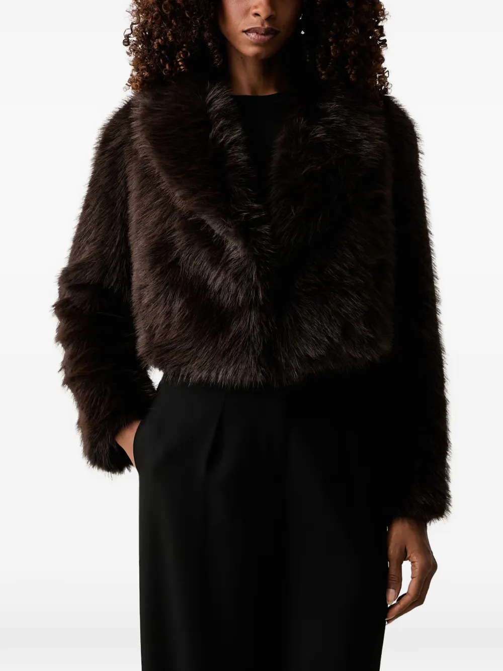 TWINSET faux-fur cropped jacket - Marrone