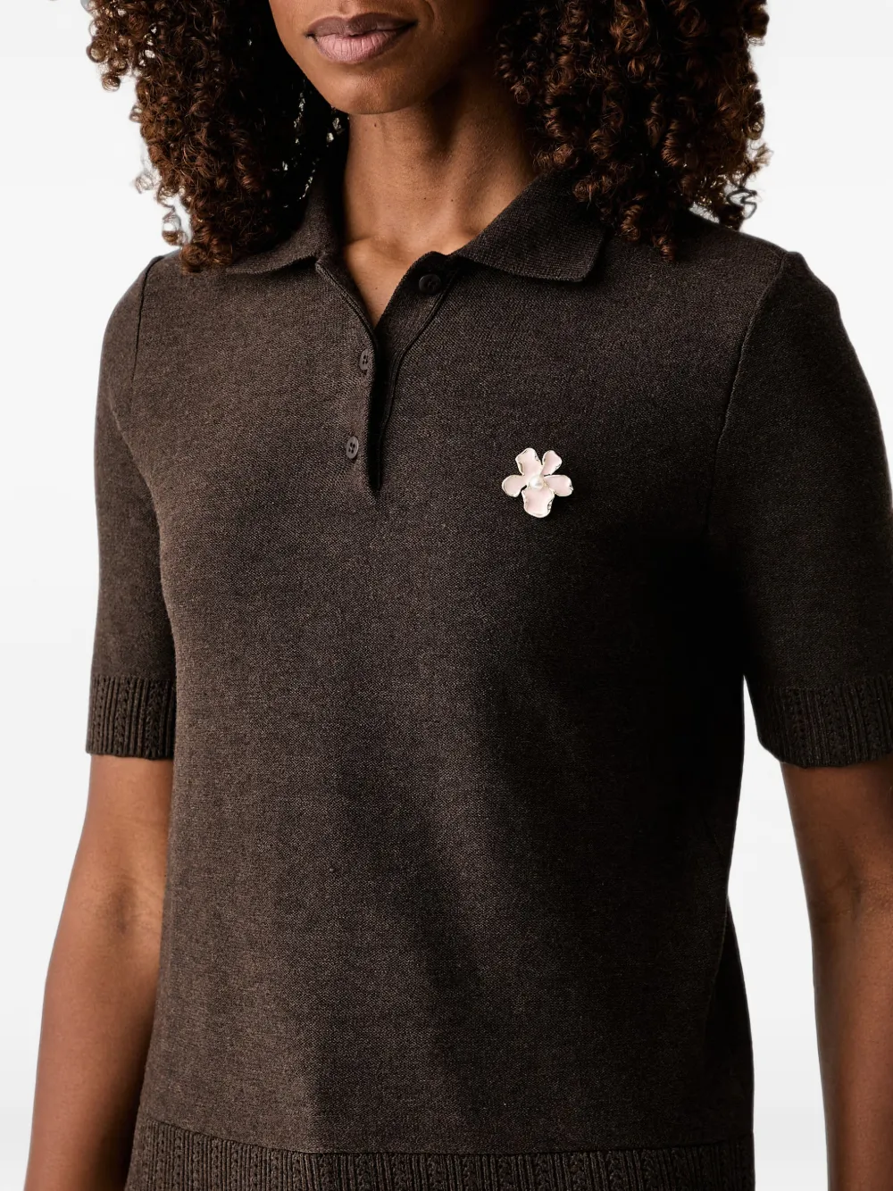 TWINSET Poloshirt met korte mouwen verfraaid met bloemen Bruin