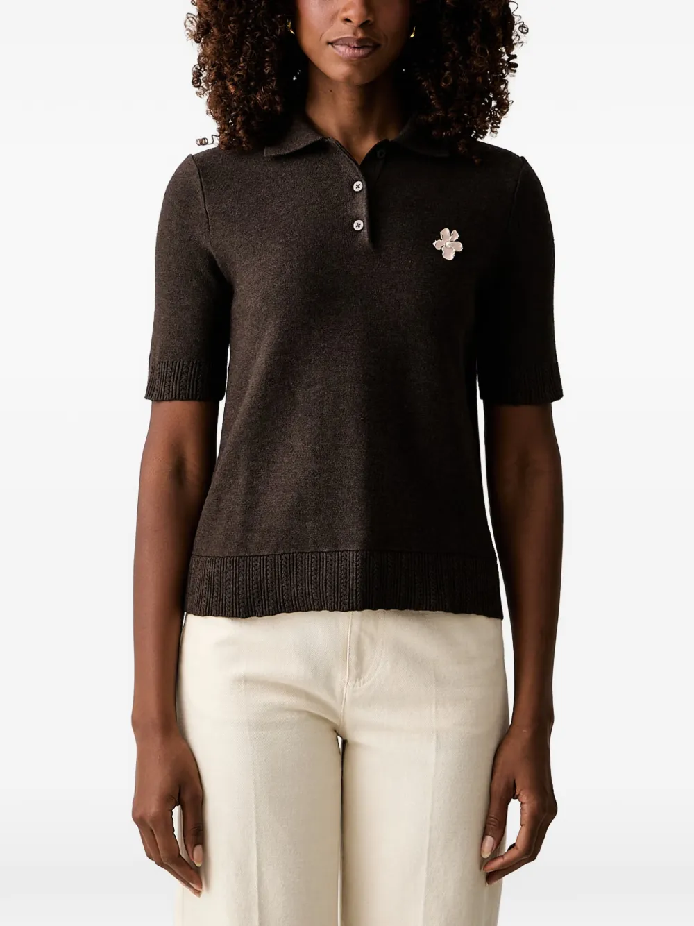 TWINSET flower-embellished short-sleeve polo shirt