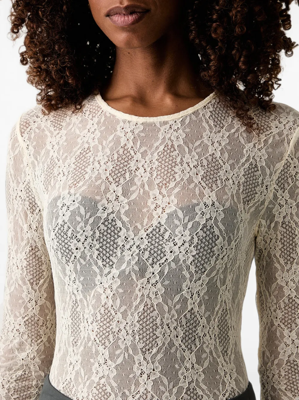 TWINSET Top met lange mouwen en kanten patroon Beige