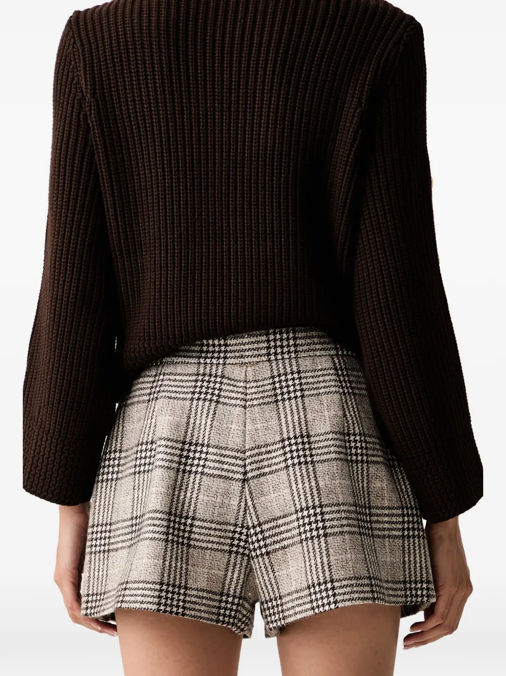 TWINSET Geruite wollen stoffen shorts met pailletten Beige