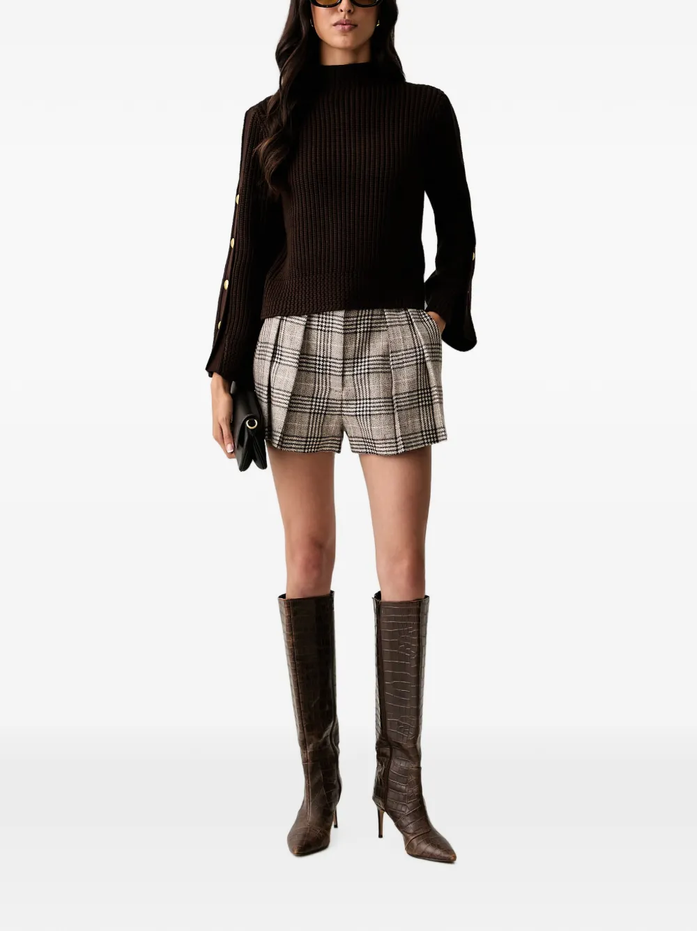 TWINSET Geruite wollen stoffen shorts met pailletten Beige