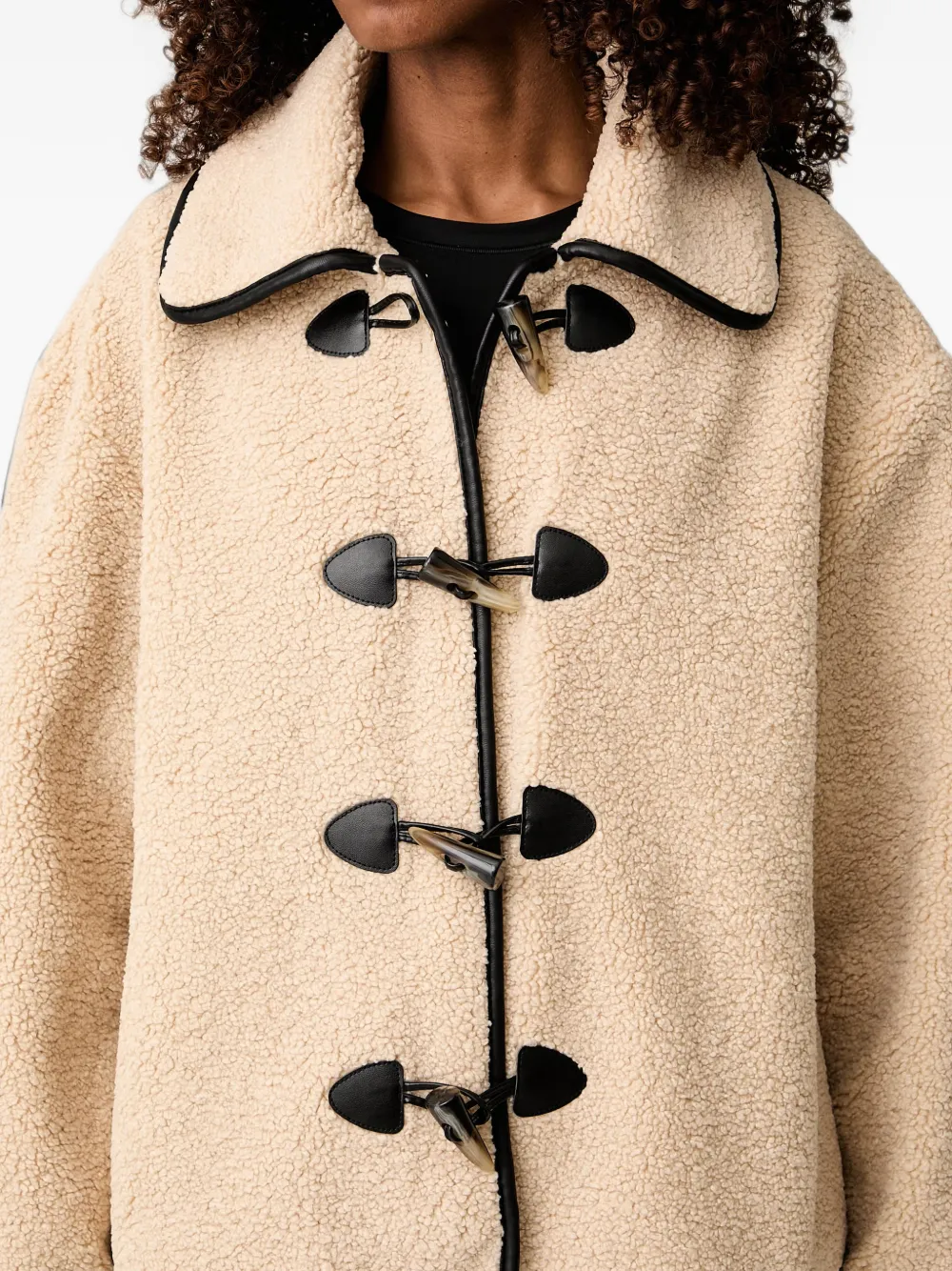 TWINSET faux-fur caban coat with frog fasteners Beige