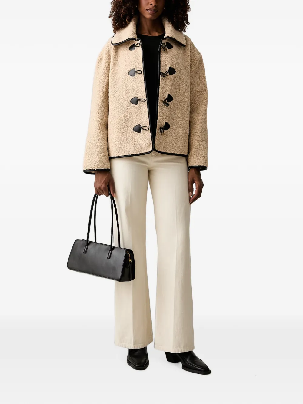 TWINSET faux-fur caban coat with frog fasteners Beige