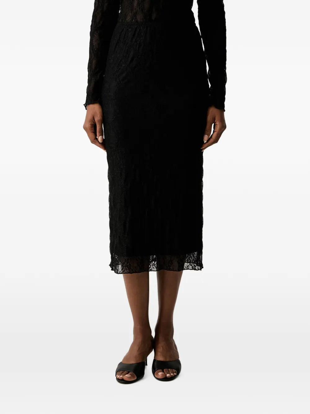 TWINSET lace-overlay midi skirt