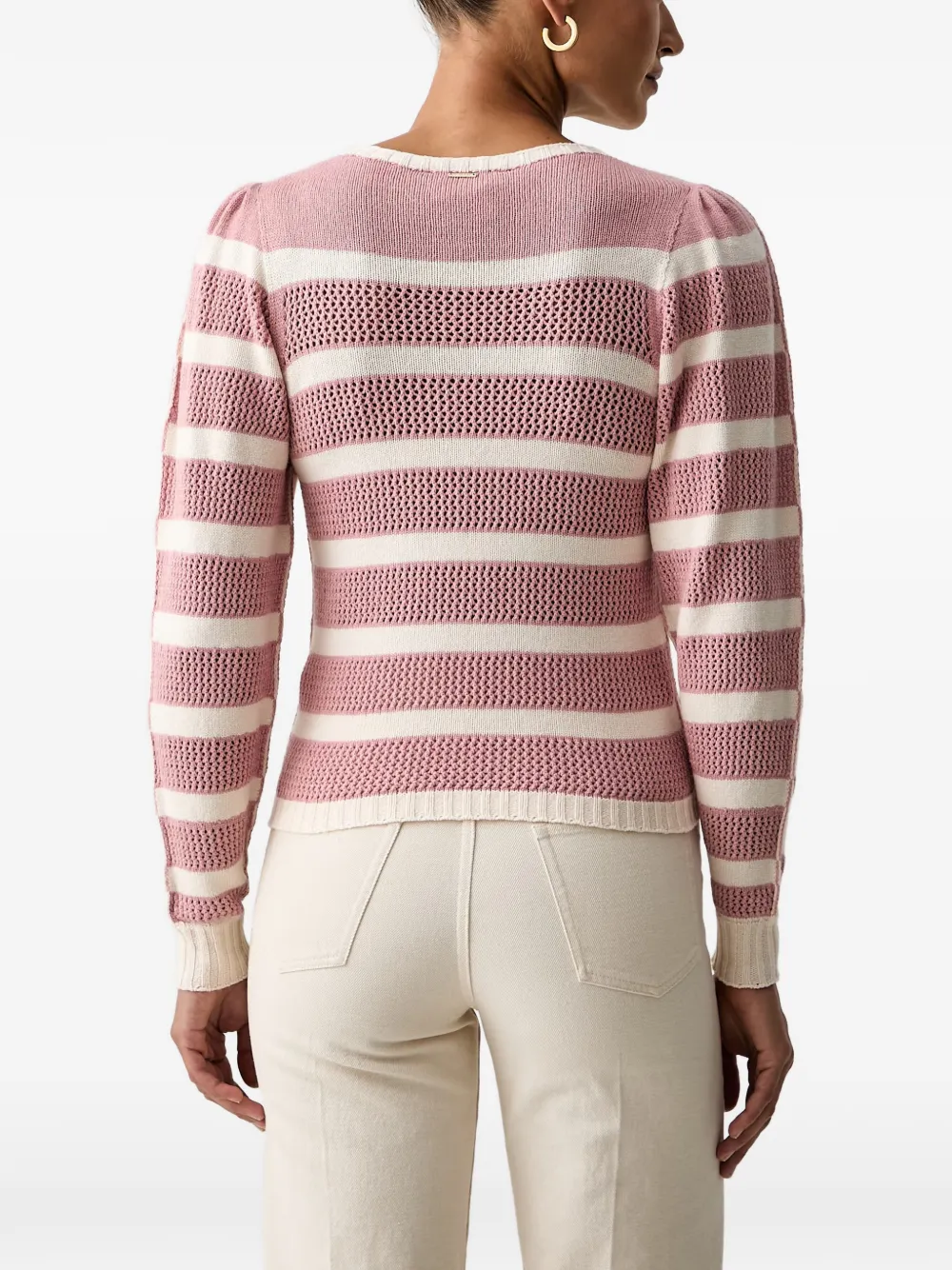 TWINSET striped puff-sleeve sweater Beige