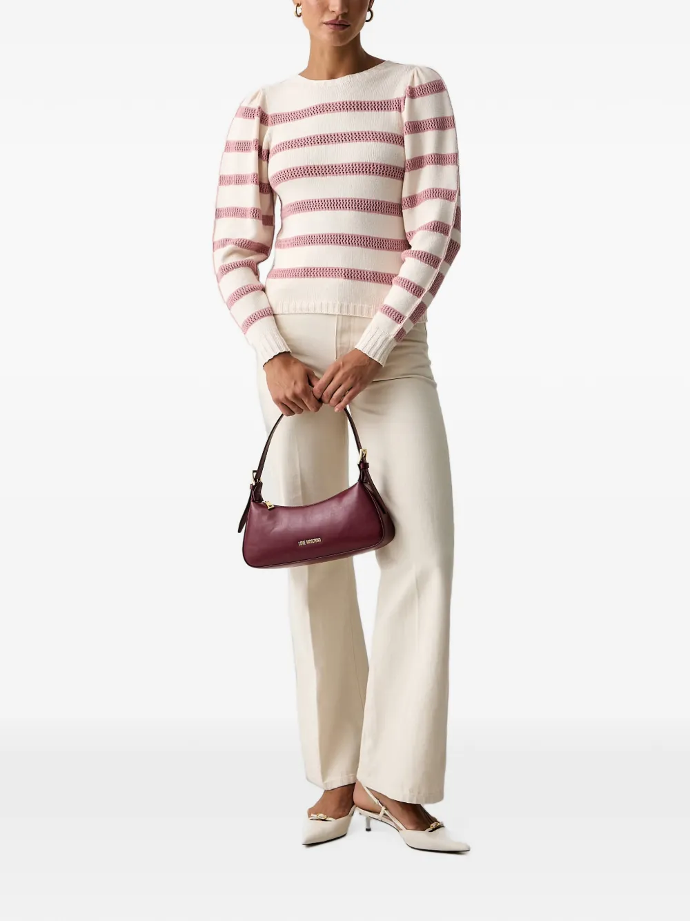 TWINSET striped puff-sleeve sweater Beige