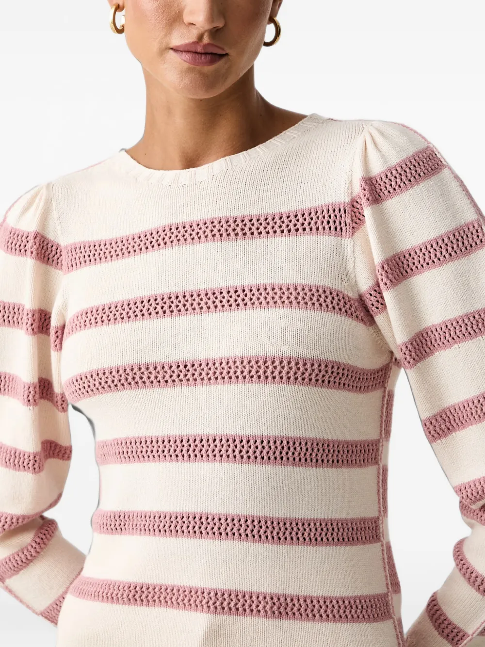 TWINSET striped puff-sleeve sweater Beige