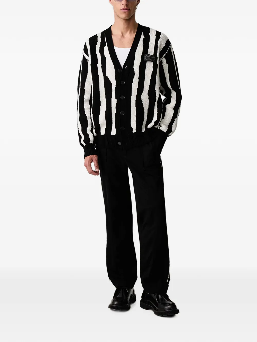 Undercover Intarsiagebreid vest met logo-patch Zwart