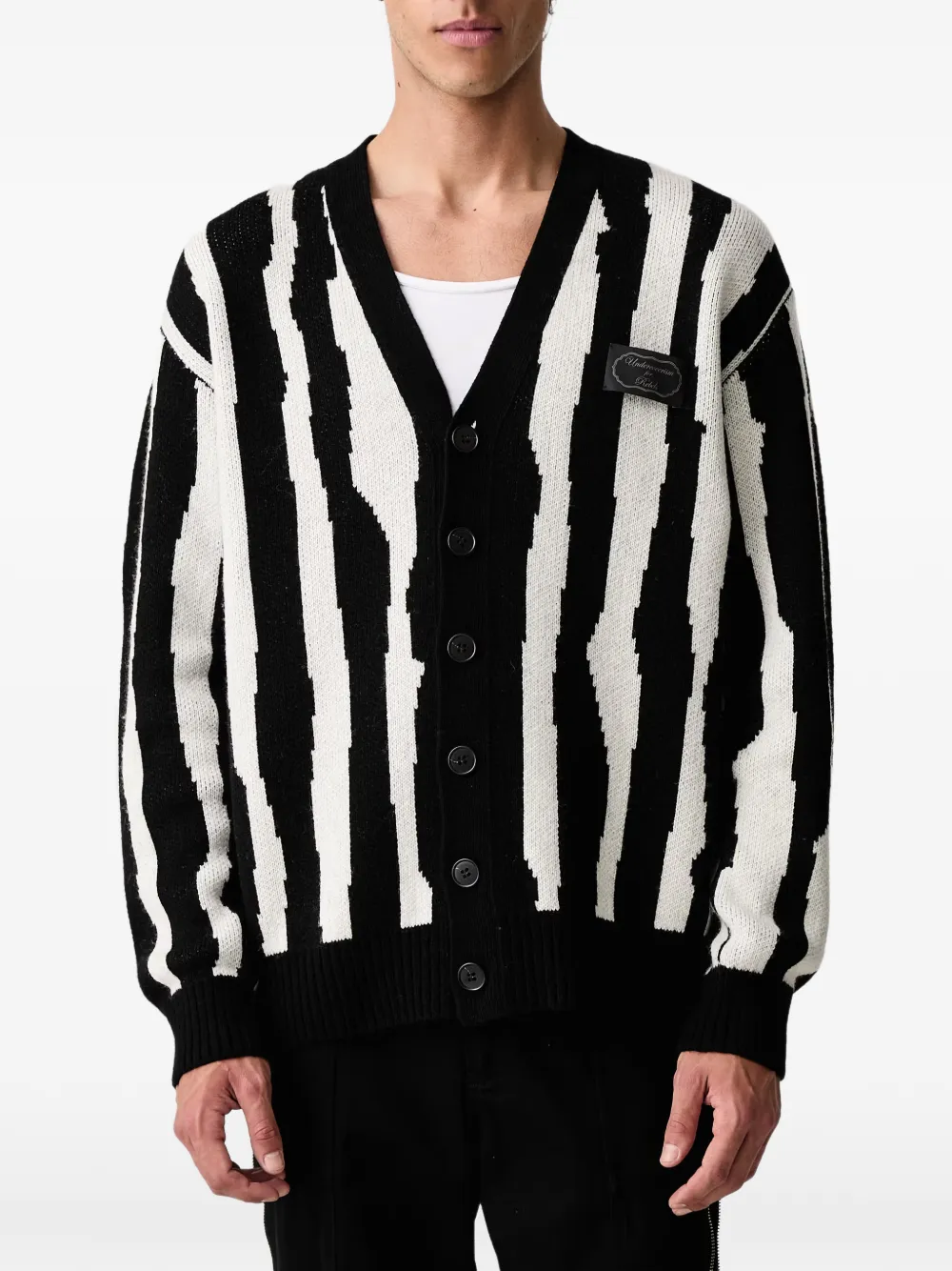 Undercover Intarsiagebreid vest met logo-patch Zwart