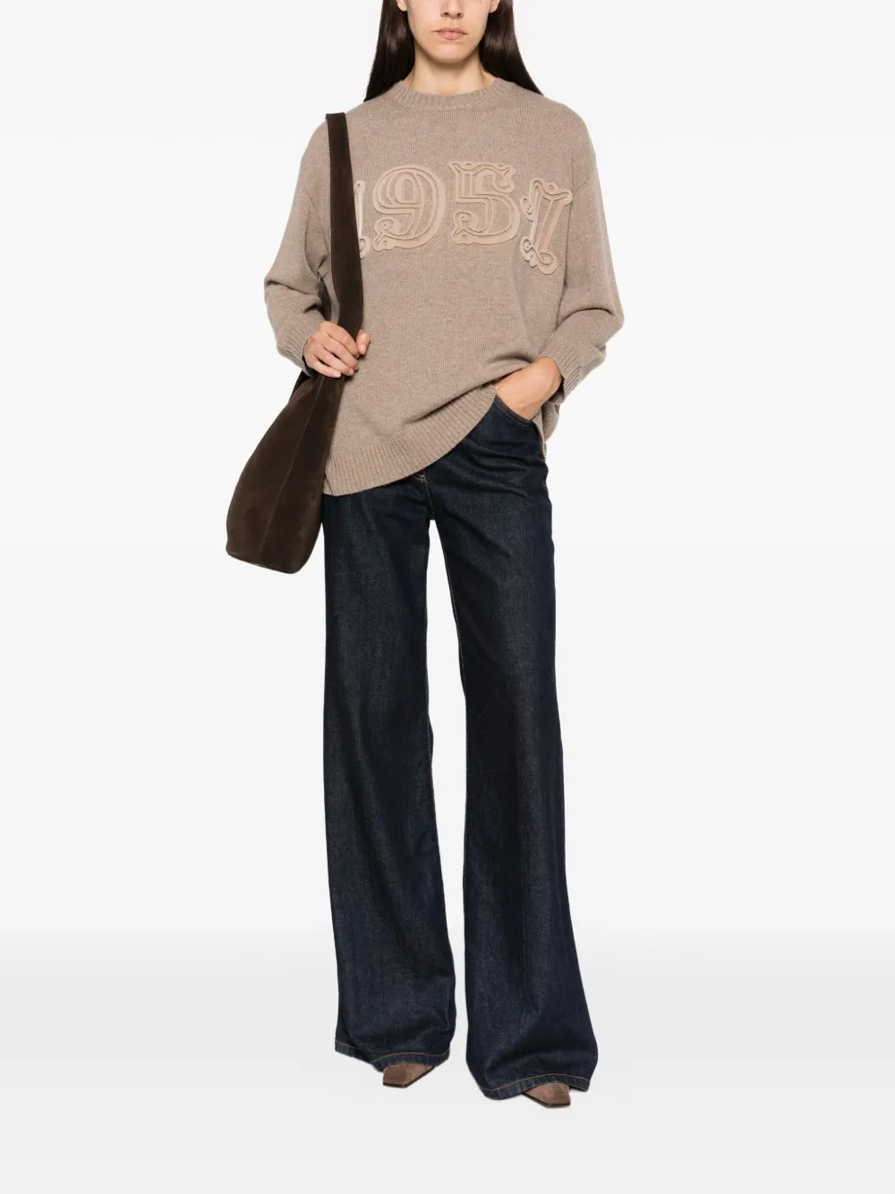 Max Mara Trui met patch en applicatie Beige