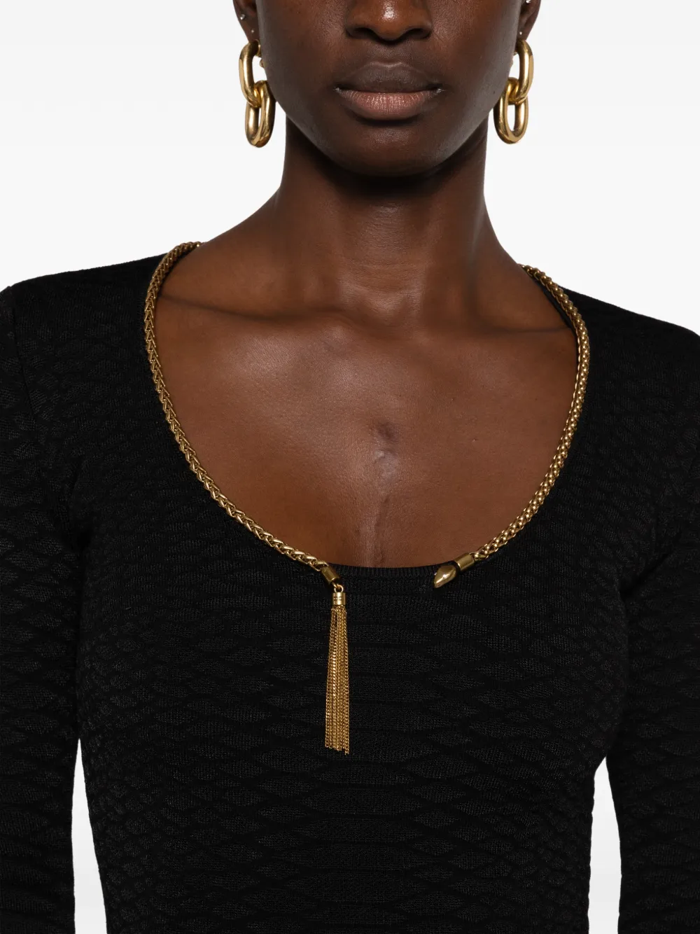 Elisabetta Franchi Midi-jurk met kettingdetail en kwastjes Zwart