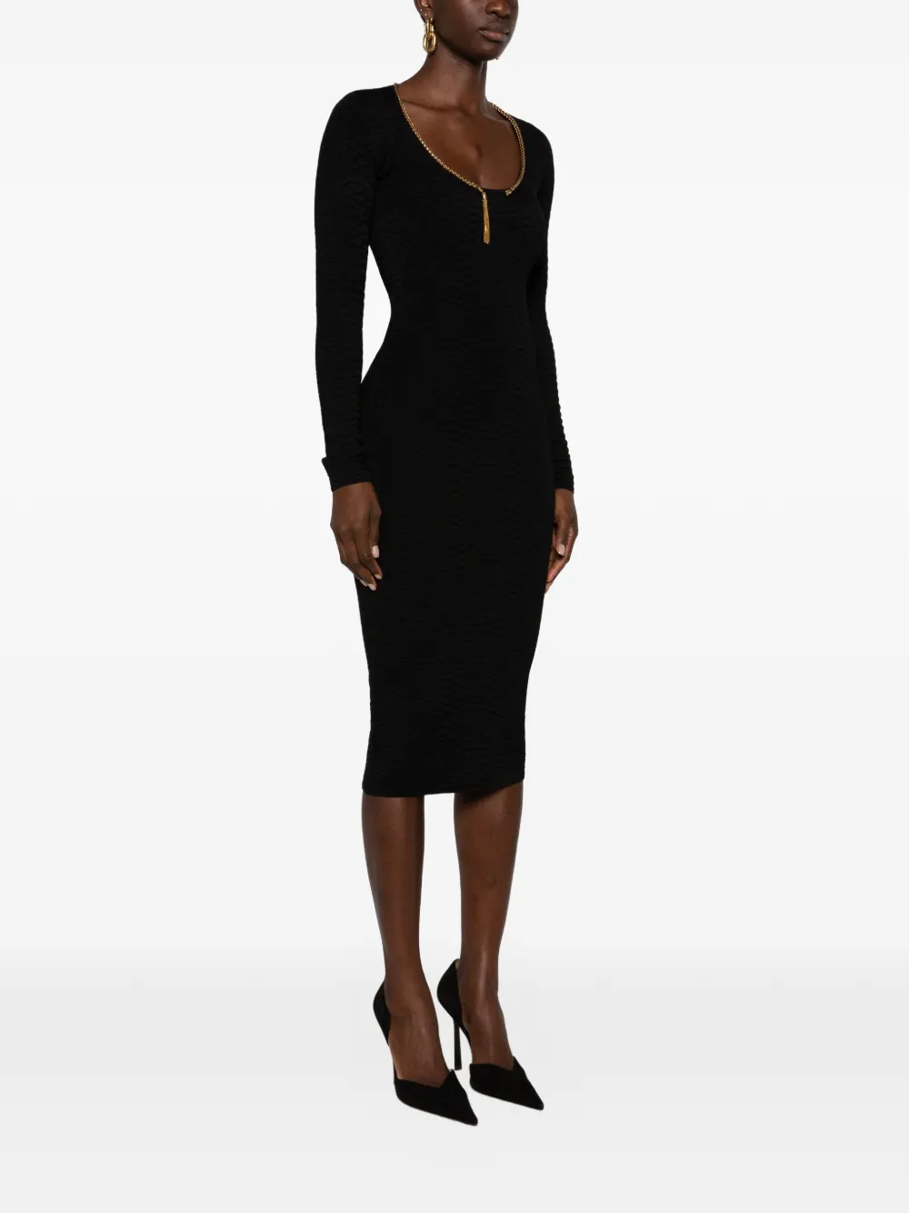 Elisabetta Franchi Midi-jurk met kettingdetail en kwastjes Zwart