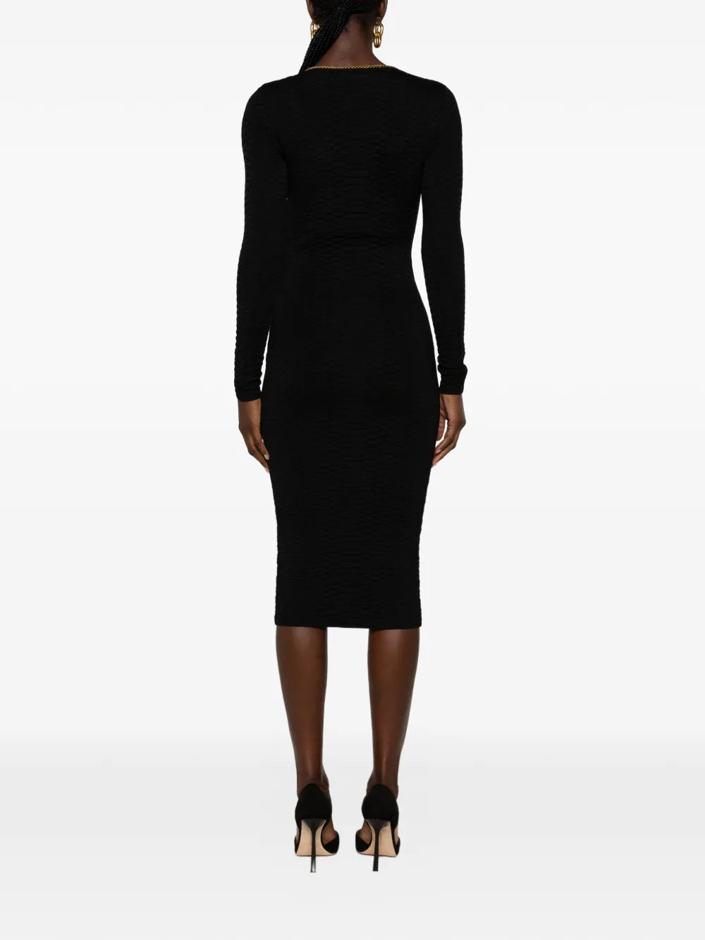Elisabetta Franchi Midi-jurk met kettingdetail en kwastjes Zwart