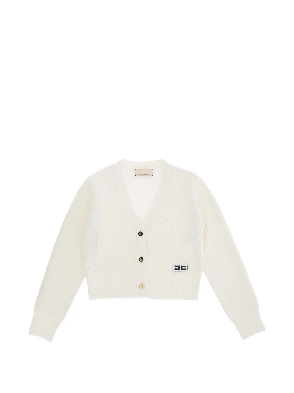 Elisabetta Franchi Kids logo-patch V-neck cardigan - Bianco