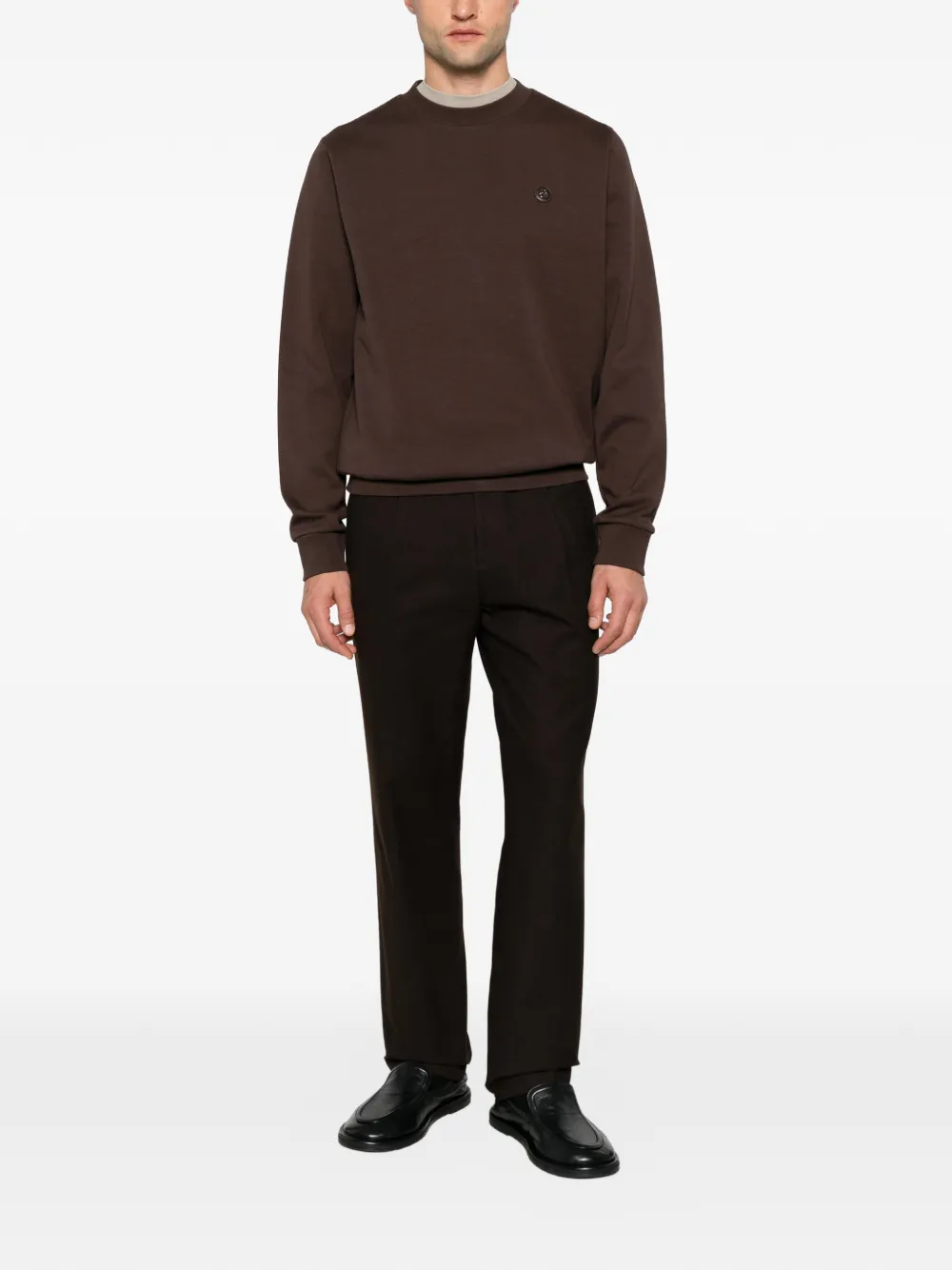BOSS Sweater met logoplakkaat Bruin