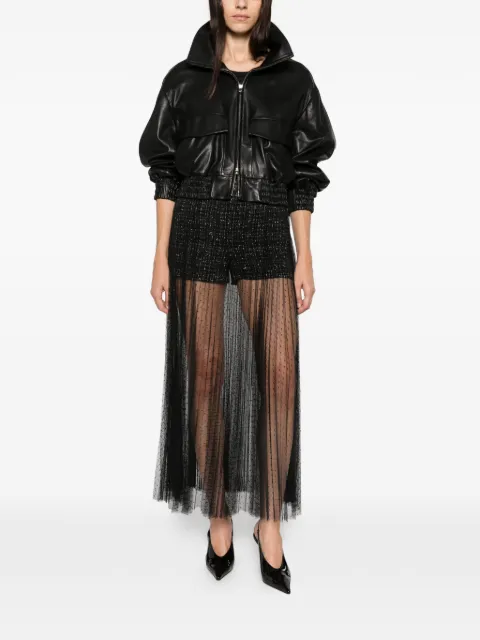 TWINSET bouclé-knit tulle-overlay short