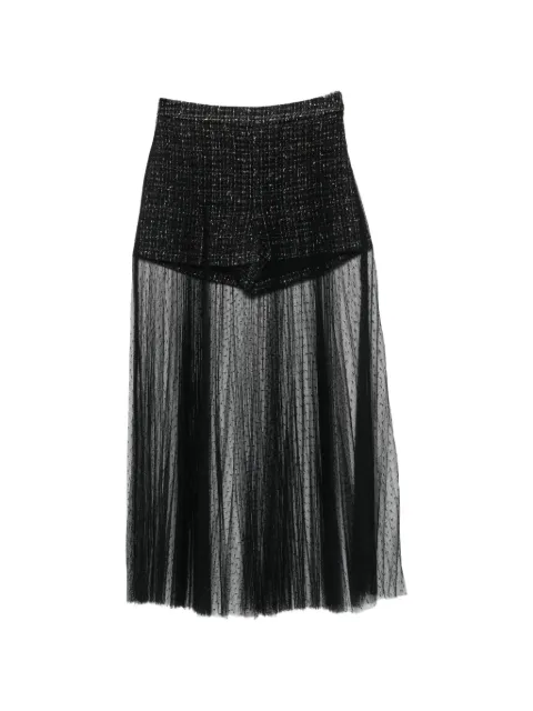 TWINSET bouclé-knit tulle-overlay short