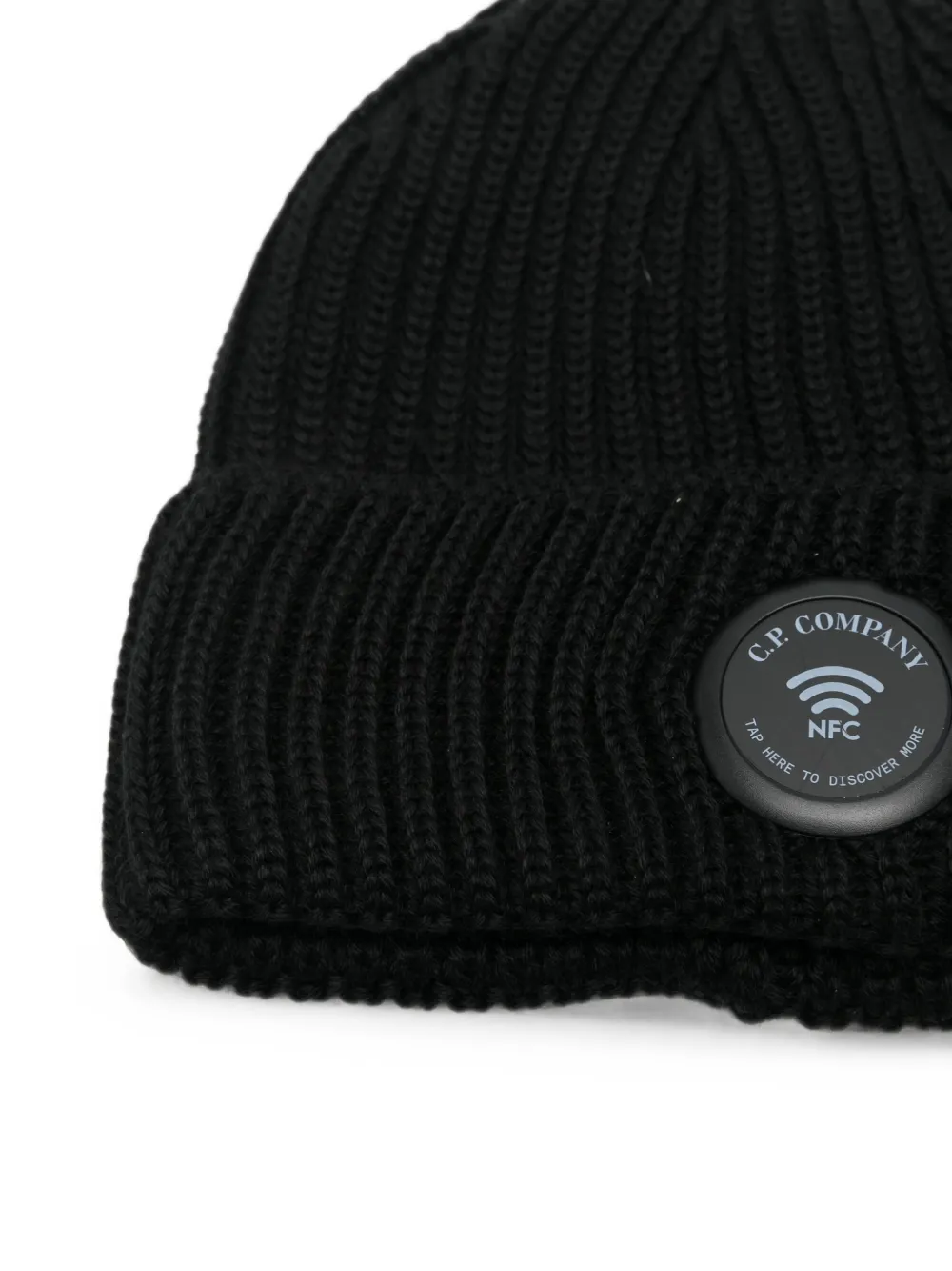 C.P. Company ribbed-knit logo-patch beanie hat Zwart