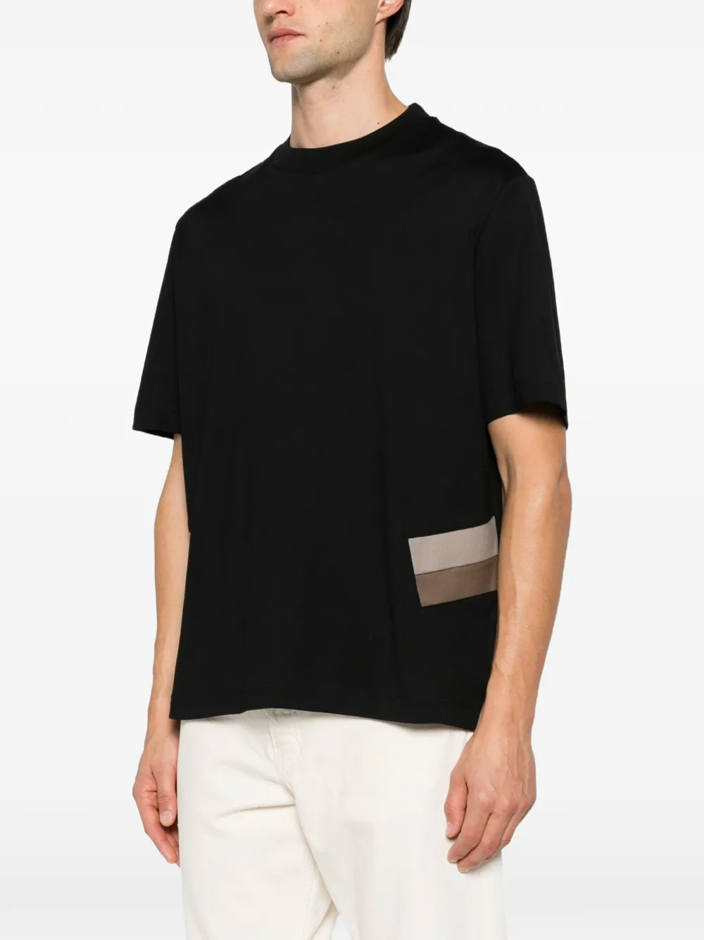 Low Brand T-shirt met gestreepte inzetstukken Zwart