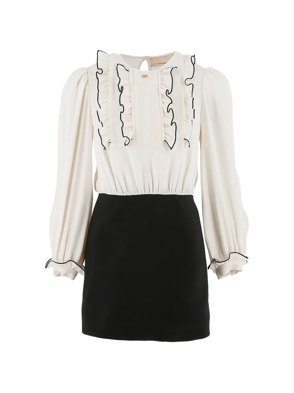 Elisabetta Franchi Kids ruffled-trim long-sleeve dress - Toni neutri