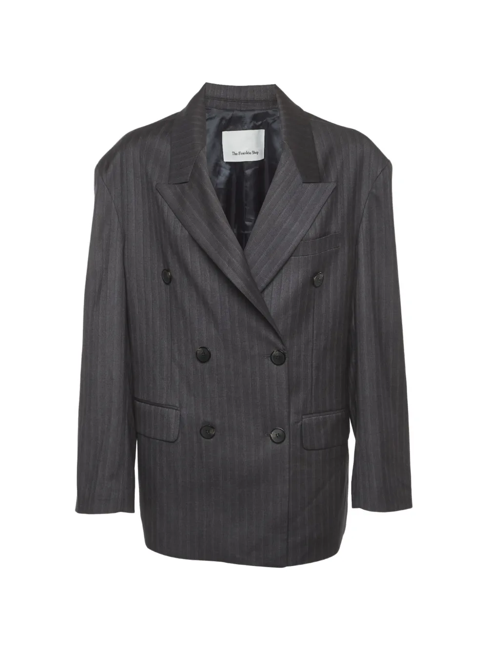 The Frankie Shop Tarbert pinstripe double-breasted blazer in Grey