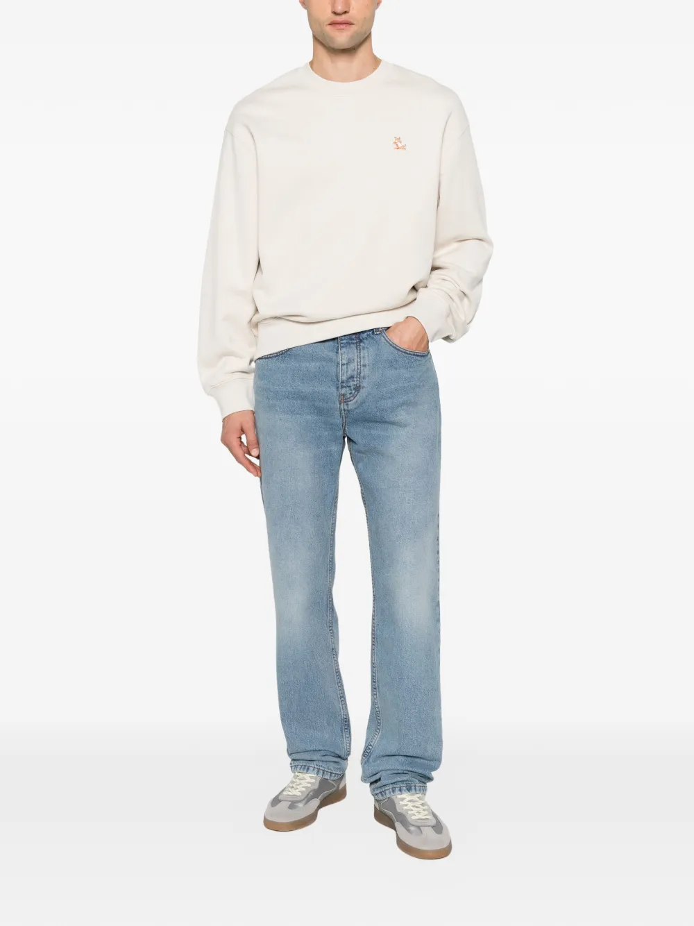 Maison Kitsuné Sweater met vossenpatch Beige