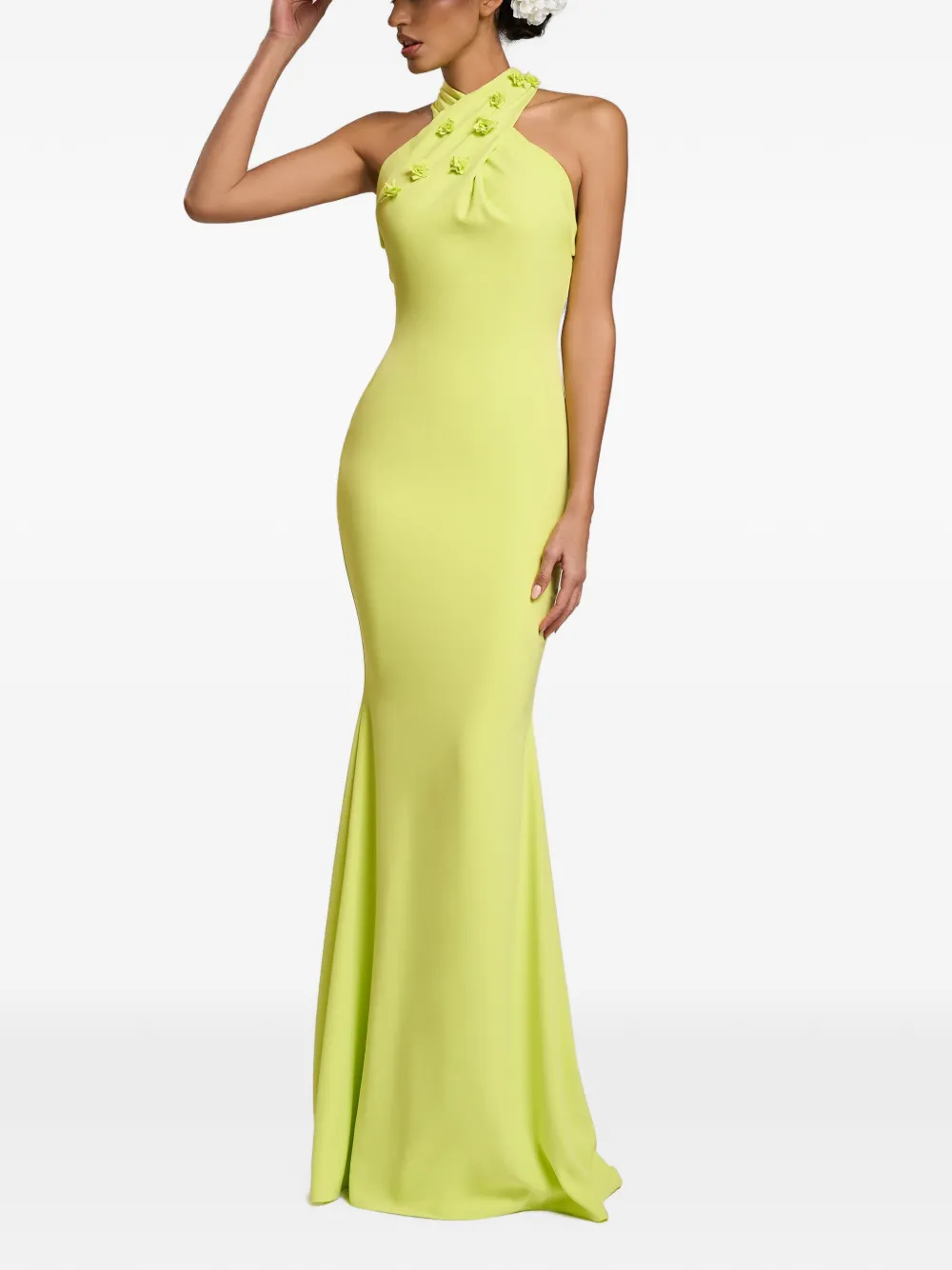 CRISTALLINI Valentina floral-appliqué halterneck gown