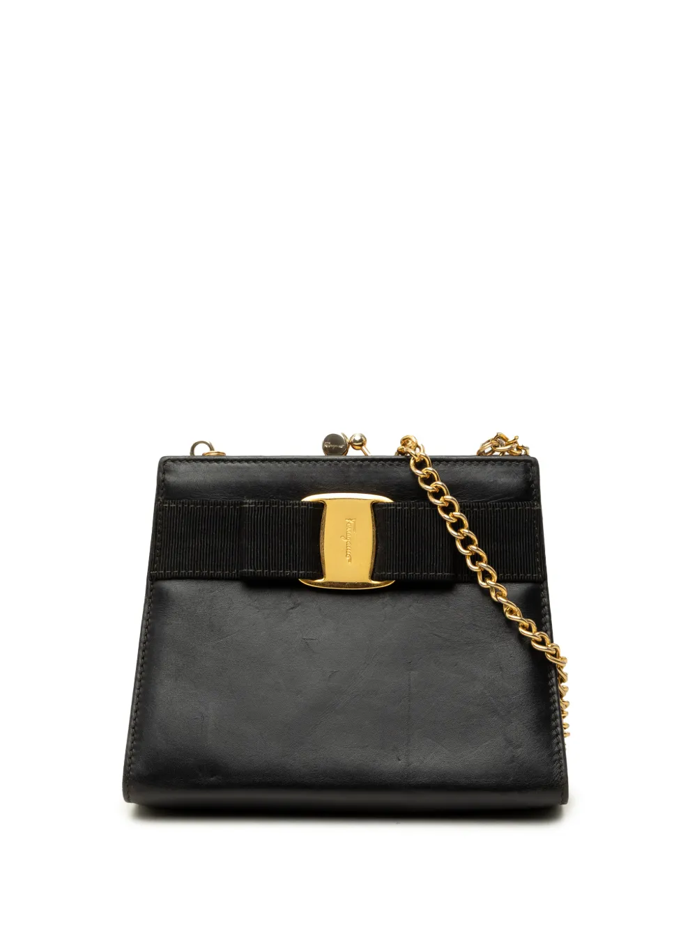 Ferragamo Pre-Owned 20th Century Leather Vara Bow Kiss Lock Chain crossbody bag - Nero